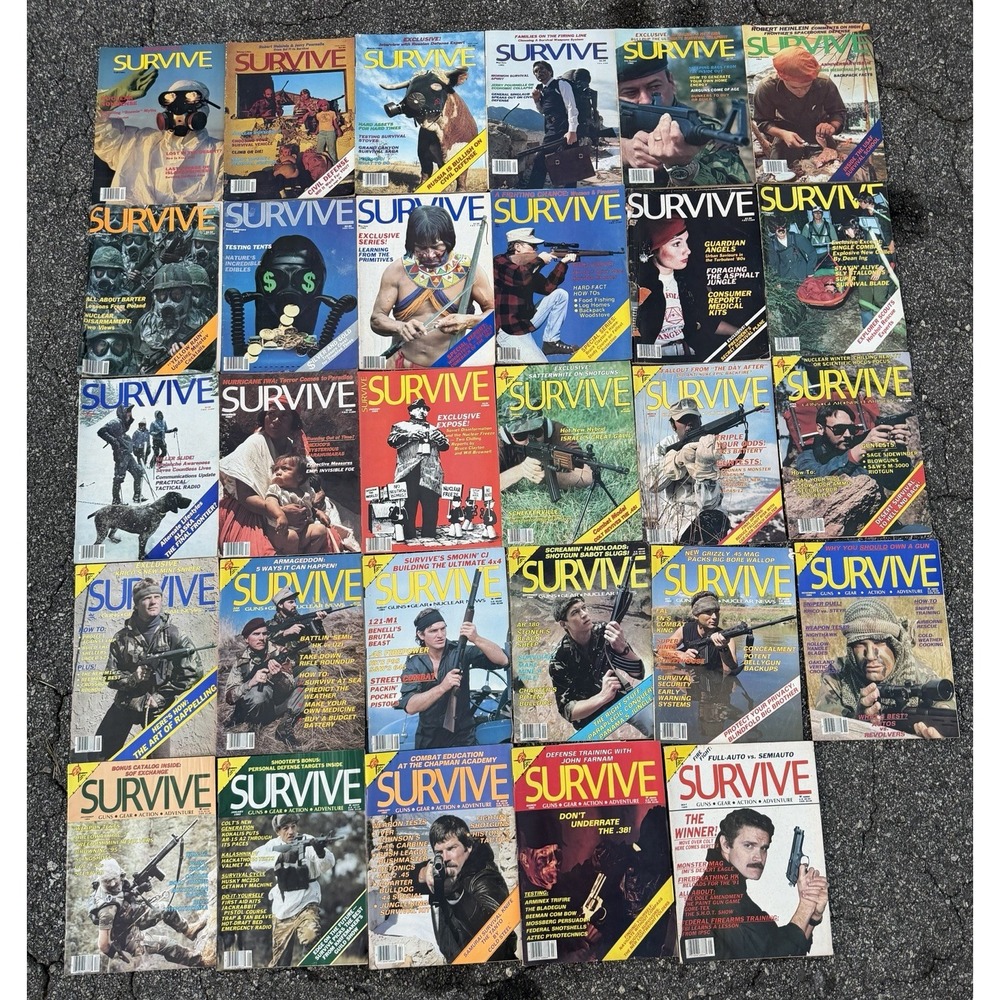 Vintage SURVIVE Magazine Lot 29 Issues 1981-1985 Premiere Guns Survival Prepper